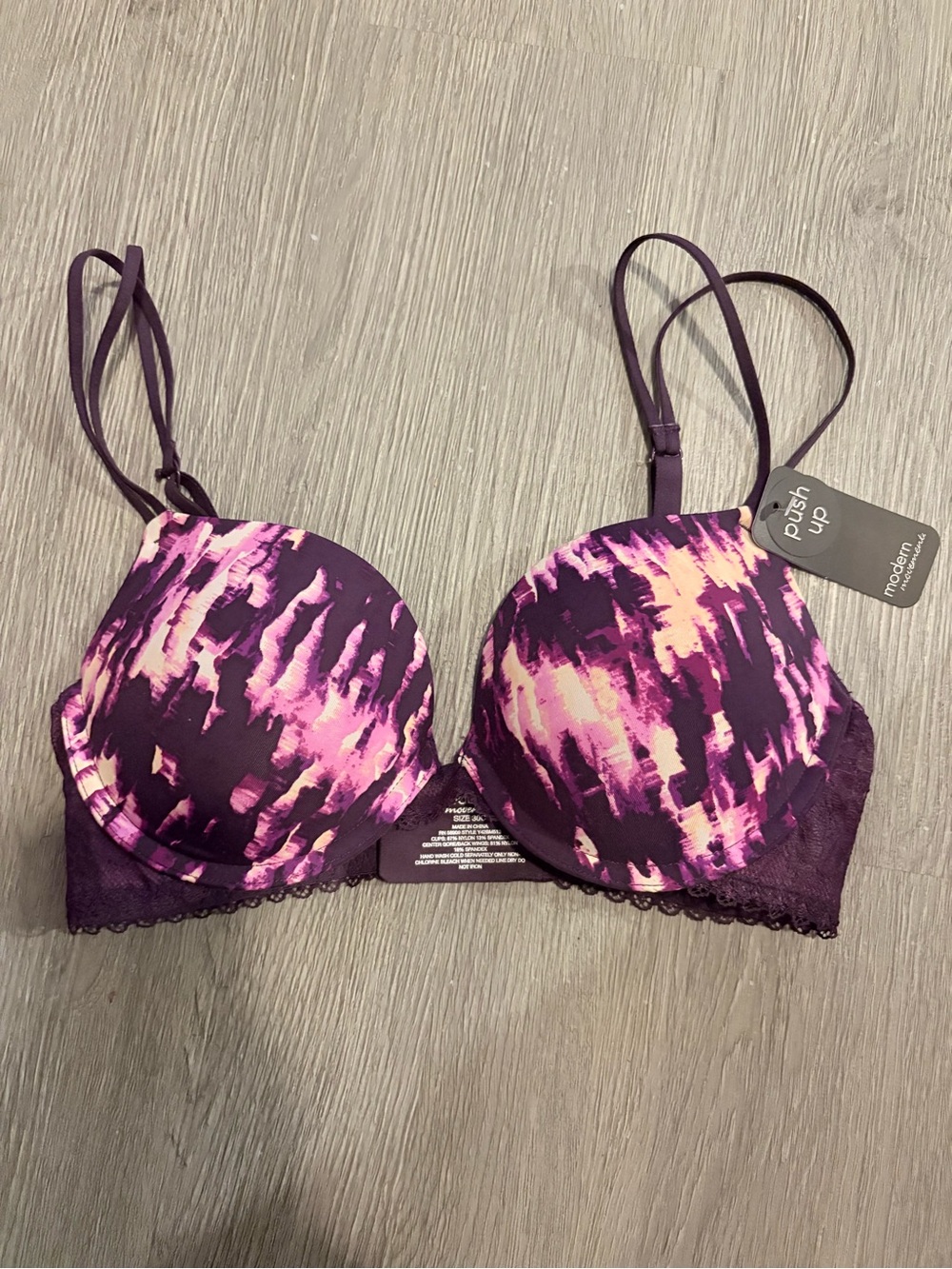 Women's Modern Movement Push Up Bra 30C Plum Abstract Lace Trim Y42BM513 NWT